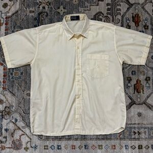 Vintage 90s Men's Cream Short Sleeve Shirt